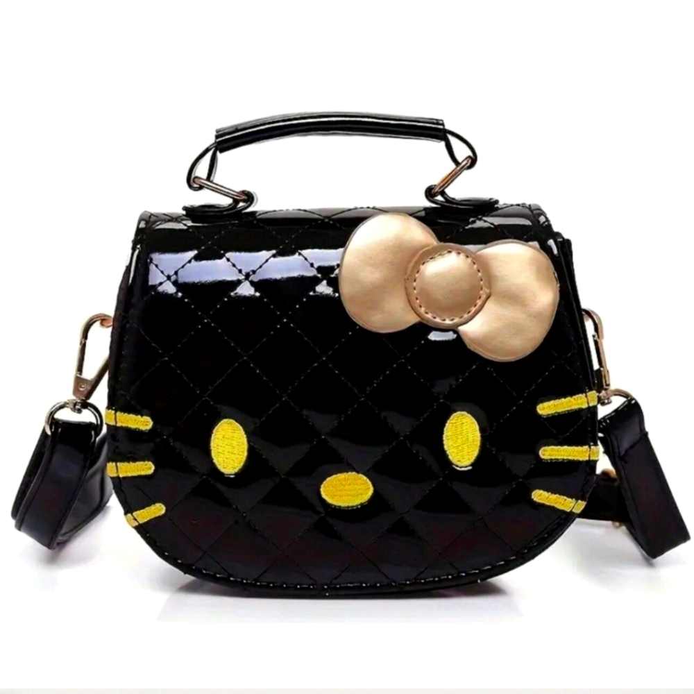 Hello Kitty NWT Quilted Patent Crossbody Bag Black & Yellow with Bow